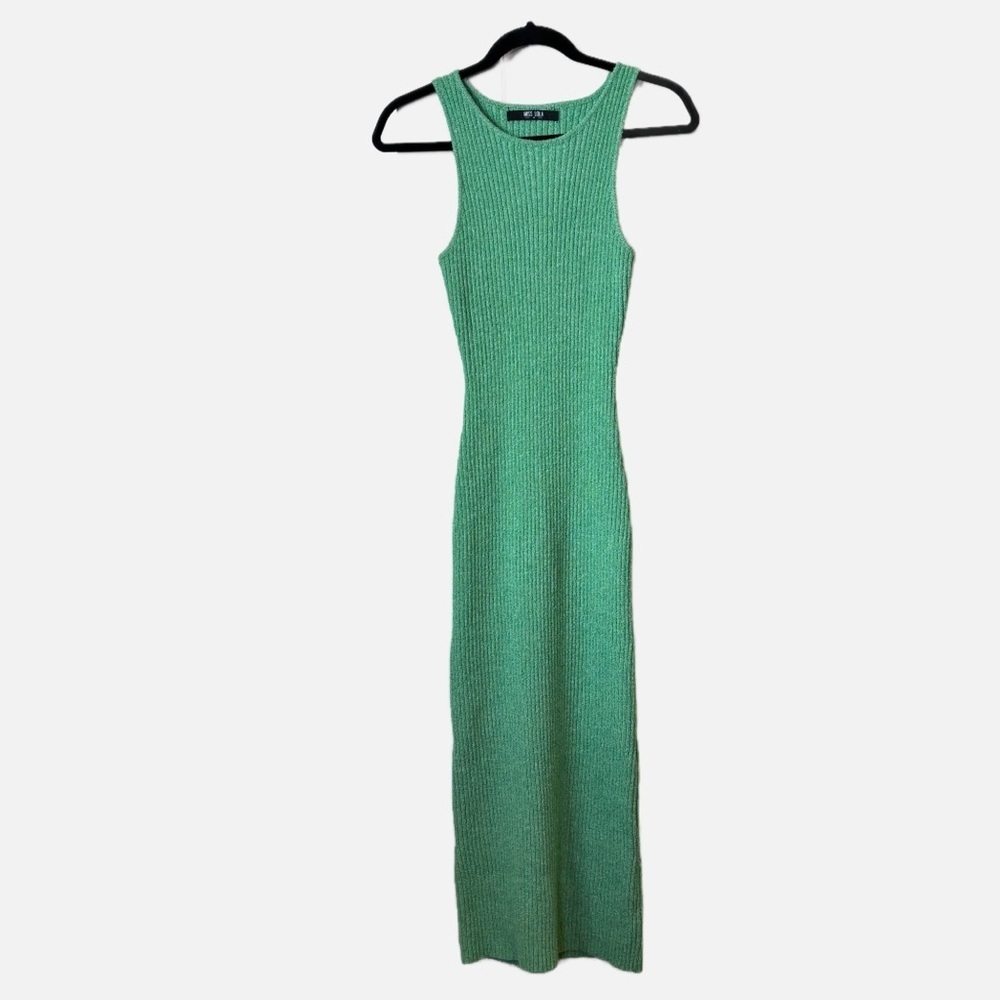 Miss Lola Knit Sleeveless Maxi Dress in Green Medium